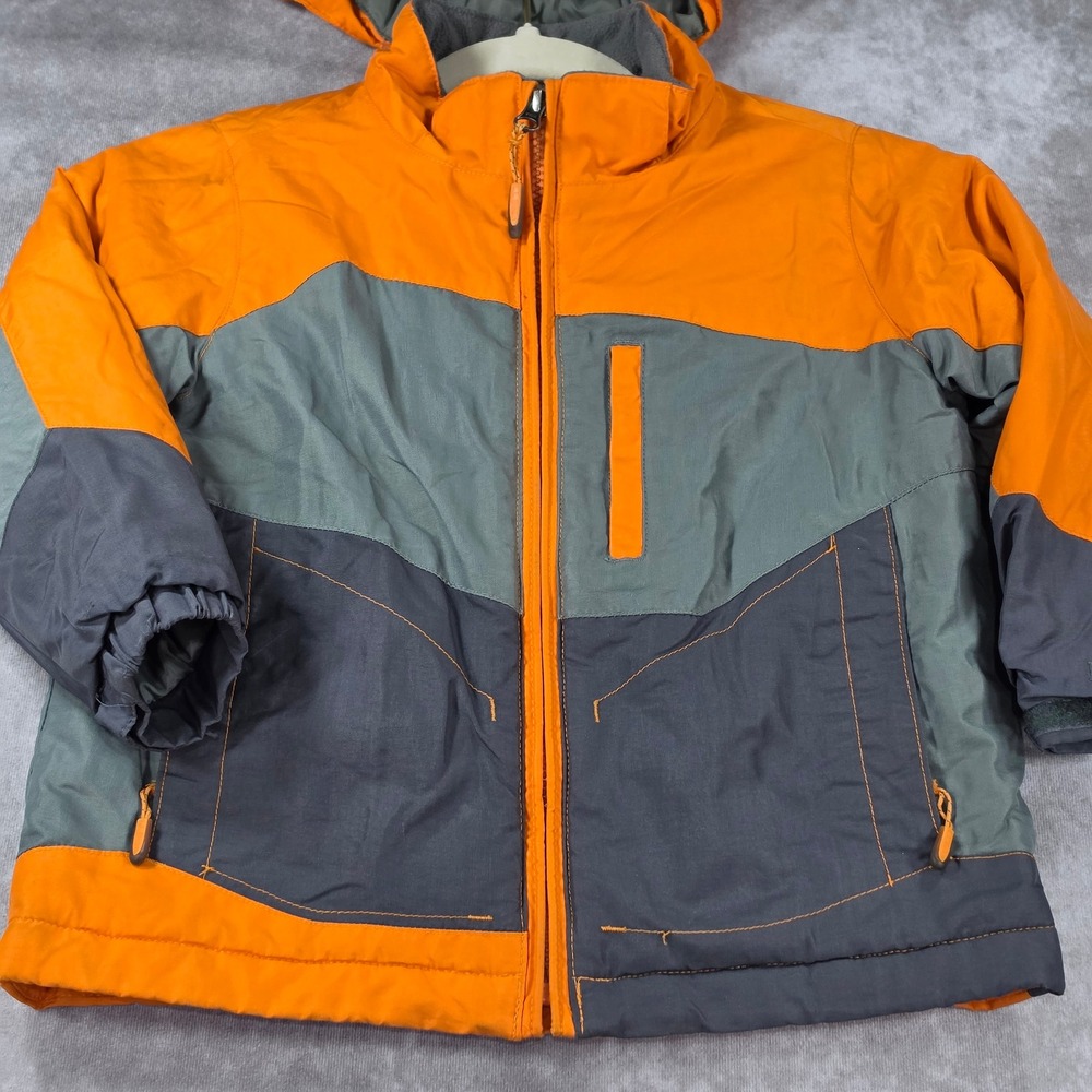 LL Bean Winter Jacket Kids 4T Orange Gray Excellent Grow Cuffs Thinsulate Hooded